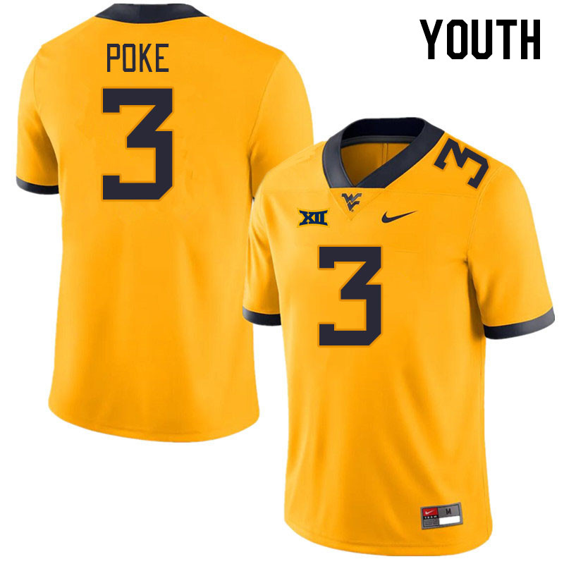 Youth #3 Ja'Shaun Poke West Virginia Mountaineers College Football Jerseys Stitched Sale-Gold - Click Image to Close